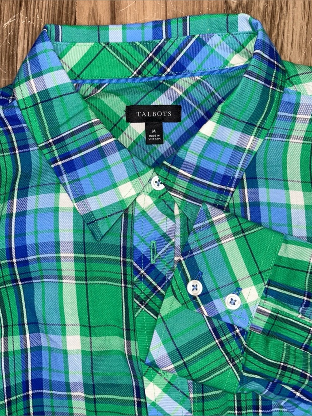 Talbots Green and Blue Plaid Button-Down Shirt